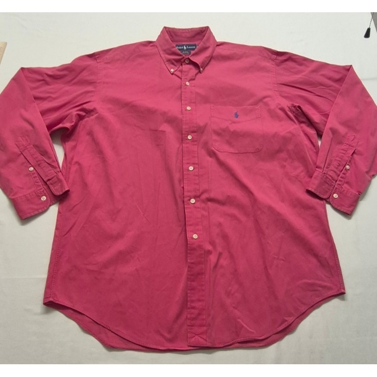 Ralph Lauren Blake Men's Pink/Red Long Sleeve Button Up Shirt Lg 100% Cotton